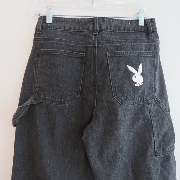 PLAYBOY Y2K Black Wide Leg High Rise Baggy Carpenter Jeans - Size 3 / 28 Waist - Picture 9 of 16